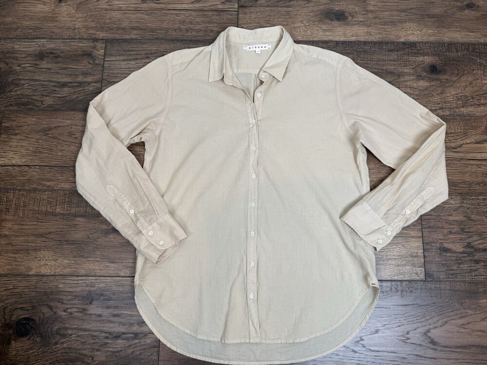 Xirena 100% Cotton Button Up Shirt Oversized Top Preppy Minimalist Tan Sz Small